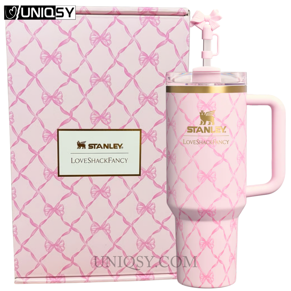 Stanley X LoveShackFancy Holiday 40 OZ Tumbler - Baby Bow Pink Peppermint